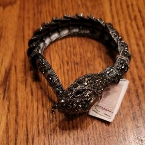 NWT Black Rhinestone Stone Beaded Snake Cuff Bracelet Jewelry